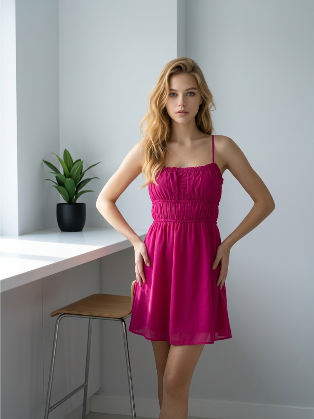 Steve Madden Fuchsia Spaghetti-Strap Mini Dress